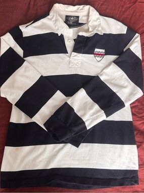 Charles River Apparel Black and White Striped Rugby Shirt